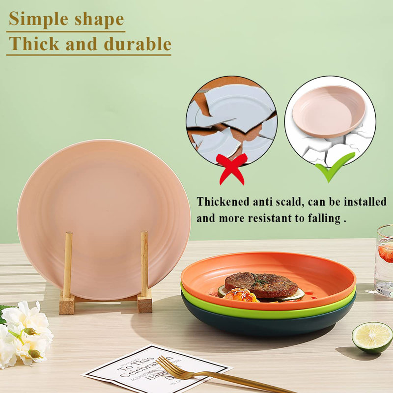 Hokku Designs 9 Inch Plastic Deep Dinner Plates Set Of 8 Colors Reusable And Sturdy Unbreakable Dishes Set For Pasta Bowls Ramen Drop Resistant BPA Free Dinnerware Microwave Safe Dishwasher Safe Wayfa...